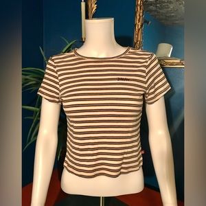 Dickies Striped Yellow Black White Tee Style Crop Top Size Large